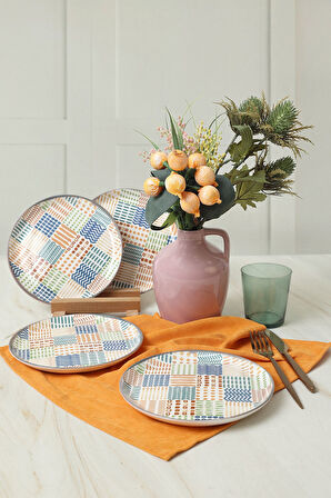 Keramika Etnik Hitit Pasta Tabağı 20 Cm 4 Adet 22552