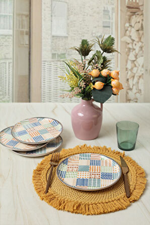 Keramika Etnik Hitit Pasta Tabağı 20 Cm 4 Adet 22552