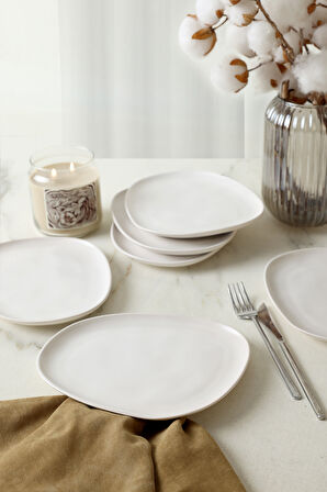 Keramika Mat Beyaz Tetra Pasta Tabağı 23 Cm 6 Adet