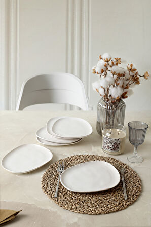 Keramika Mat Beyaz Tetra Pasta Tabağı 23 Cm 6 Adet