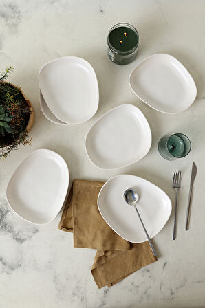 Keramika Mat Beyaz Tetra Yemek Tabağı 23 Cm 6 Adet