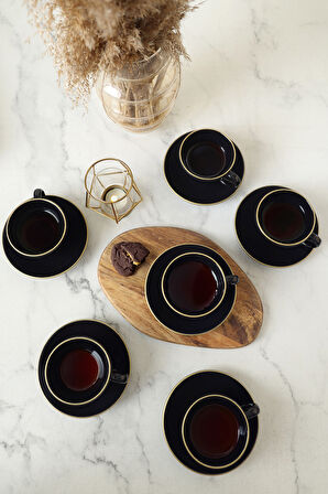 Keramika Siyah Gold Kera Çay Takımı 12 Parça 6 Kişilik