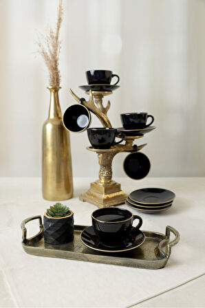 Keramika Siyah Gold Kera Çay Takımı 12 Parça 6 Kişilik