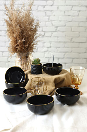 Keramika Siyah Gold Bulut Kase 12 Cm 6 Adet