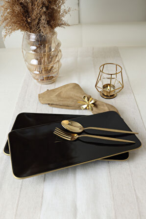 Keramika Siyah Gold Siera Kayık Tabak 33*17 Cm 2 Adet
