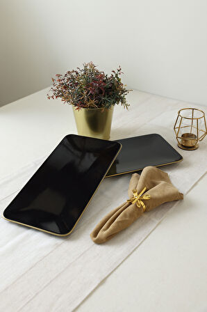Keramika Siyah Gold Siera Kayık Tabak 33*17 Cm 2 Adet