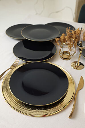 Keramika Siyah Gold Ege Servis Tabağı 26 Cm 6 Adet