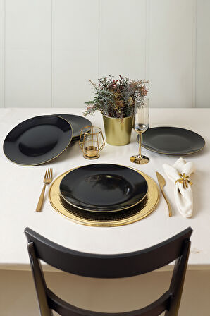 Keramika Siyah Gold Ege Servis Tabağı 26 Cm 6 Adet