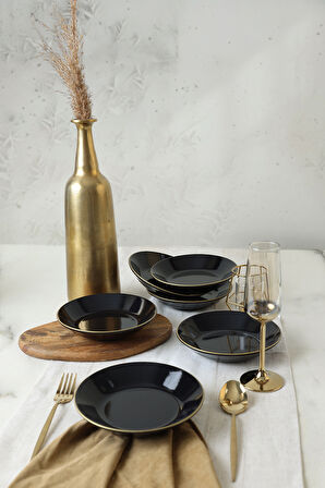 Keramika Siyah Gold Bahar Yemek Tabağı 19 Cm 6 Adet