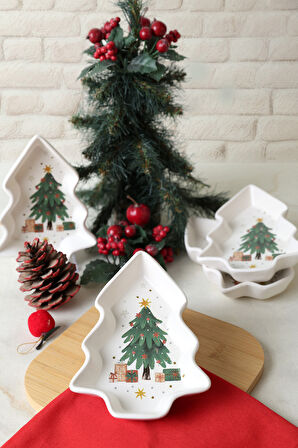 Keramika Yılbaşı Çam Kayık Çerezlik 17 Cm 4 Adet 23770