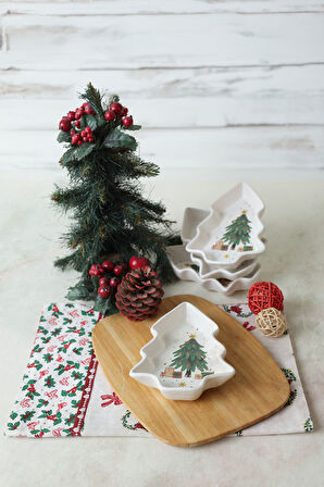 Keramika Yılbaşı Çam Kayık Çerezlik 17 Cm 4 Adet 23770