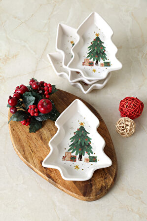 Keramika Yılbaşı Çam Kayık Çerezlik 17 Cm 4 Adet 23770