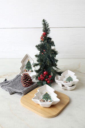 Keramika Yılbaşı Çam Kayık Çerezlik 17 Cm 4 Adet 23770