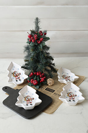 Keramika Yılbaşı Noel Baba Kayık Çerezlik 17 Cm 4 Adet 23769