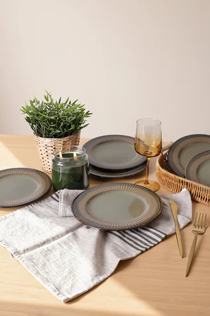 Keramika Reaktif Yeşil Line Pasta Tabağı 21 Cm 6 Adet Q84