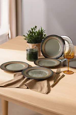 Keramika Reaktif Yeşil Line Pasta Tabağı 21 Cm 6 Adet Q84