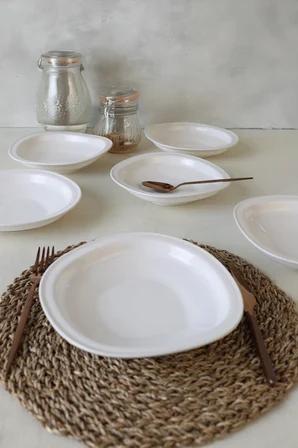Keramika Beyaz Bloom Yemek Tabağı 24 Cm 6 Adet 006
