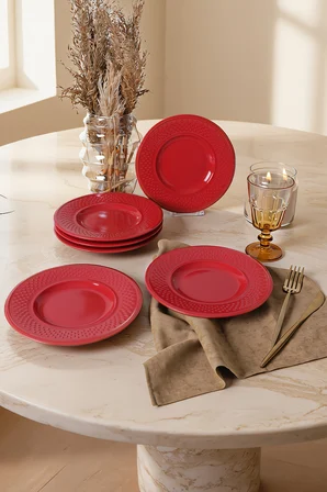 Keramika Kırmızı Rice Pasta Tabağı 21 Cm 6 Adet 506