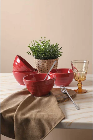 Keramika Kırmızı Escargot Kase 14 Cm 4 Adet 506