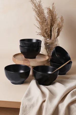 Keramika Mat Siyah Organik Kase 15 Cm 6 Adet 956
