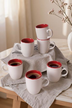 Keramika Mat Beyaz / Kırmızı Bulut Kupa 9 Cm 6 Adet
