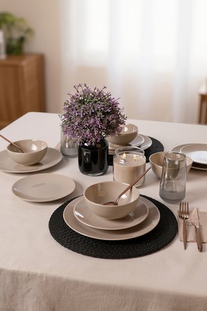 Keramika Taupe Kera Yemek Takımı 12 Parça 4 Kişilik 594