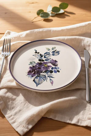 Keramika Purple Flower Nordic Pasta Tabağı 22 Cm 4 Adet 21329