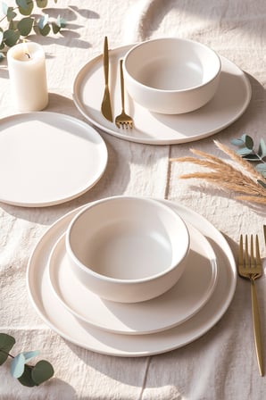 Keramika Mat Beyaz Nordic Yemek Takımı 6 Parça 2 Kişilik 022