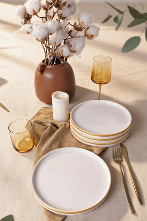 Keramika Mat Beyaz Gold Fileli Stackable Pasta Tabağı 21 Cm 4 Adet