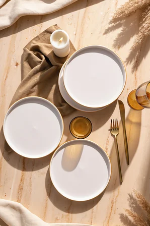 Keramika Mat Beyaz Gold Fileli Stackable Pasta Tabağı 21 Cm 4 Adet