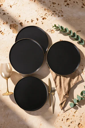 Keramika Mat Siyah Gold Fileli Stackable Servis Tabağı 27 Cm 4 Adet