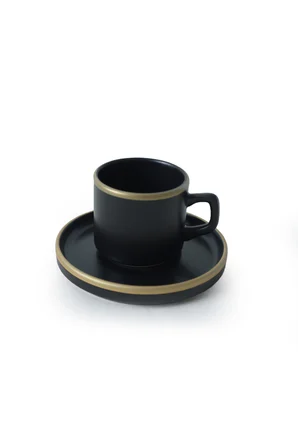 Keramika Mat Siyah Gold Fileli Stackable Çay Takımı 8 Parça 4 Kişilik