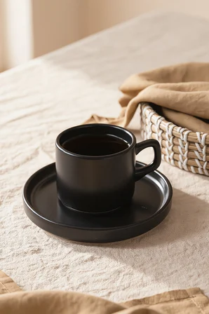 Keramika Mat Siyah Stackable Çay Takımı 8 Parça 4 Kişilik