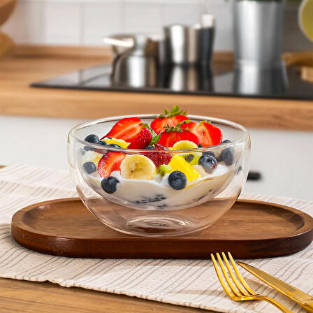 Perotti 12481 Çift Cidarlı Cam Kase Çerezlik Sunumluk 500ml 