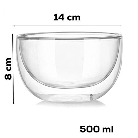 Perotti 12481 Çift Cidarlı Cam Kase Çerezlik Sunumluk 500ml 