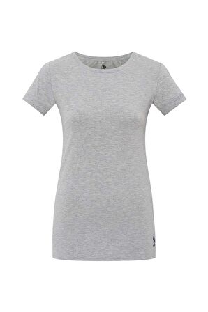 . Kadın Gri Melanj Kısa Kollu Yuvarlak Yaka T-Shirt