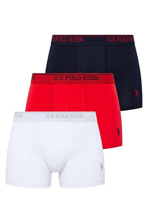 . Erkek Beyaz - Kırmızı - Lacivert 3 Lü Boxer