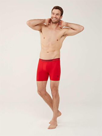 . Erkek Kırmızı - Gri Melanj - Lacivert 3 Lü Uzun Paçalı Boxer