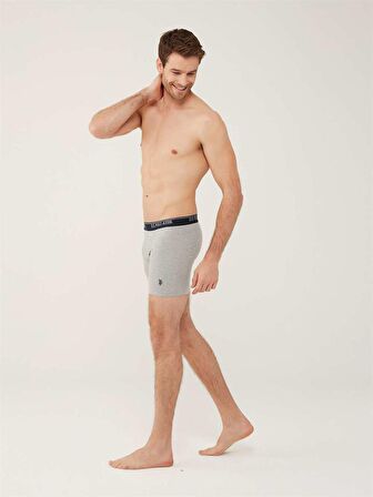 . Erkek Kırmızı - Gri Melanj - Lacivert 3 Lü Uzun Paçalı Boxer