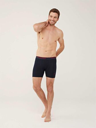 . Erkek Kırmızı - Gri Melanj - Lacivert 3 Lü Uzun Paçalı Boxer