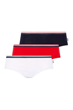 U.S. Polo Assn. Kadın Beyaz - Lacivert - Kırmızı 3 Lü Şort