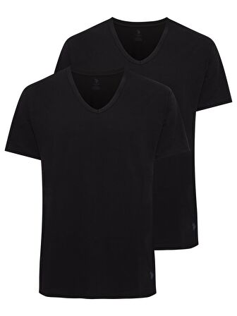 U.S. Polo Assn. - Erkek Battal Siyah 2 li V Yaka T-Shirt