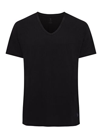 U.S. Polo Assn. - Erkek Battal Siyah 2 li V Yaka T-Shirt