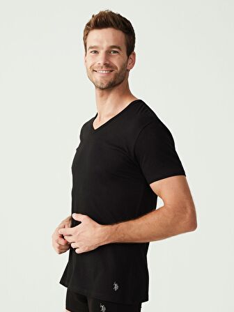 U.S. Polo Assn. - Erkek Battal Siyah 2 li V Yaka T-Shirt