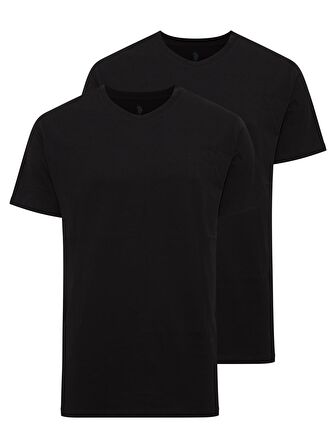 . - Erkek Battal Siyah 2 li Yuvarlak Yaka T-Shirt