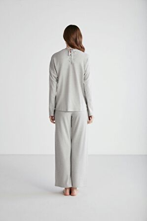 U.S. POLO ASSN. - Kadın Gri Melanj Yuvarlak Yaka Pijama Takımı 