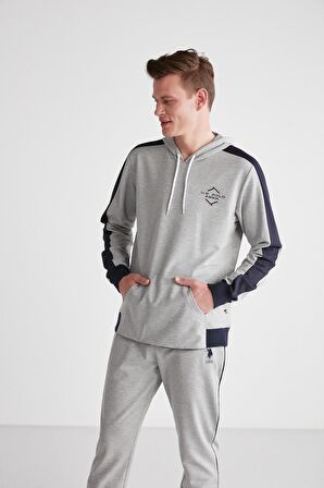 U.S. POLO ASSN. - Erkek Gri Melanj Kapşonlu Pijama Takımı 