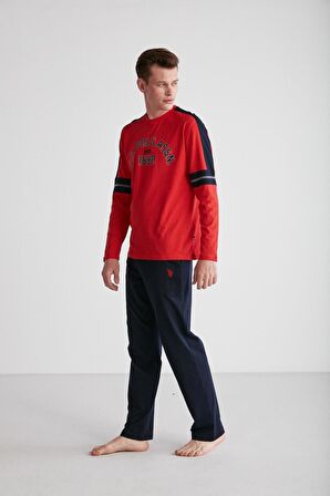 U.S. POLO ASSN. - Erkek Kırmızı Yuvarlak Yaka Pijama Takımı 