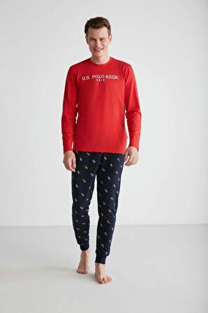 Us Polo Assn Erkek Kırmızı Uzun Kol Pijama Takımı 18735