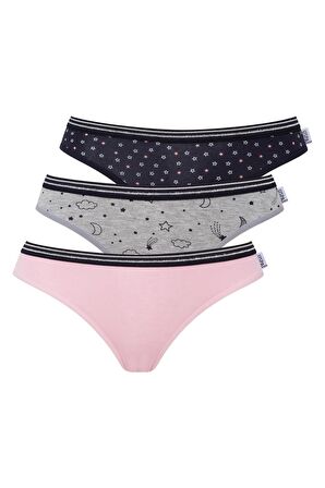 U.S. POLO ASSN. - Kadın Pembe - Gri Melanj - Lacivert 3 lü Slip 